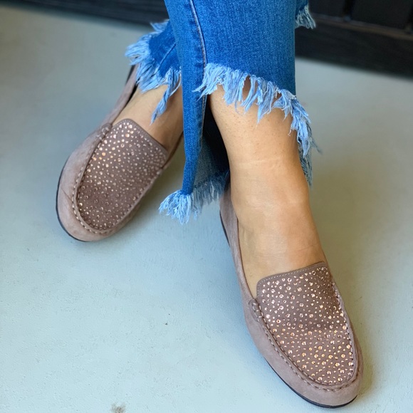 Leather Embellished Sparkle Moccasin Loafers - Picture 3 of 4